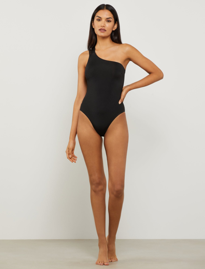 Shop Bcbgmaxazria Ava One-shoulder One-piece Swimsuit In Black