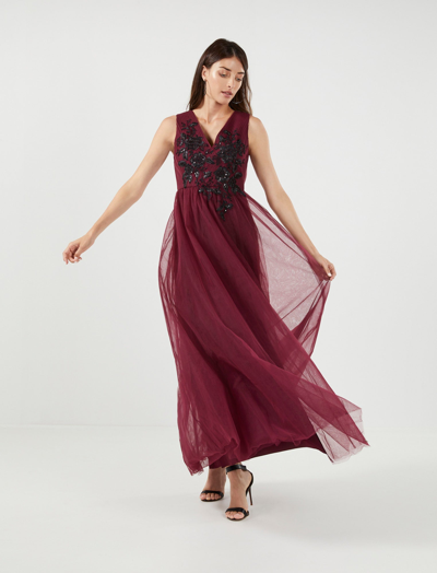 Shop Bcbgmaxazria Donna Applique Evening Dress In Windsor Wine