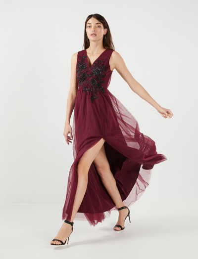 Shop Bcbgmaxazria Donna Applique Evening Dress In Windsor Wine