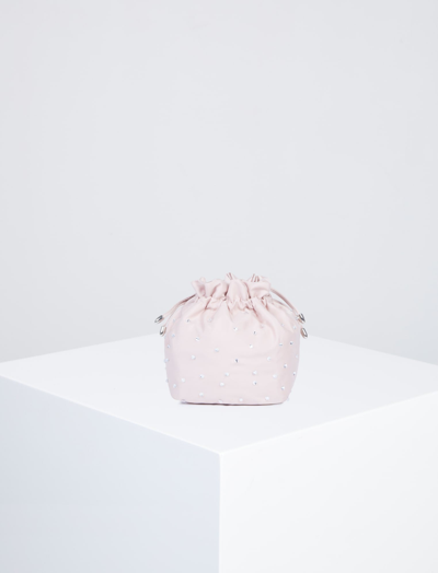 Shop Bcbgmaxazria Gisele Rhinestone Drawstring Bucket Bag In Bare Pink