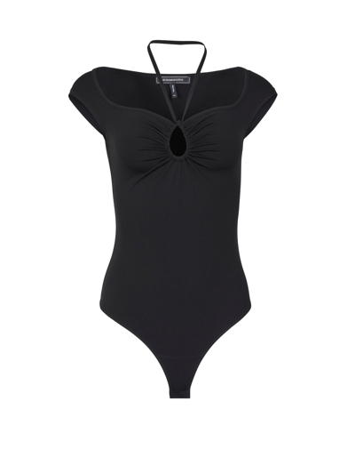 Shop Bcbgmaxazria Halter Tie Cutout Bodysuit In Black