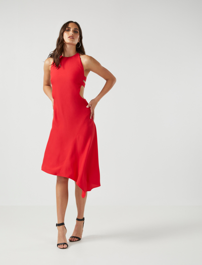 Shop Bcbgmaxazria Josephine Cutout Midi Dress In Red