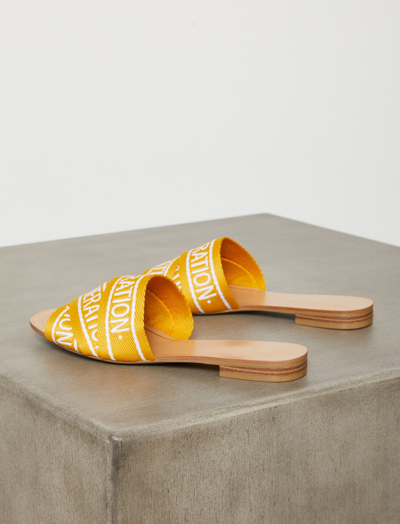 Shop Bcbgeneration Kala Logo Flat Sandal In Golden Yellow / Bright White