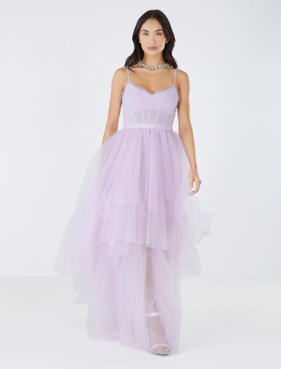 Shop Bcbgmaxazria Katherine Tulle Evening Gown In Fair Orchid