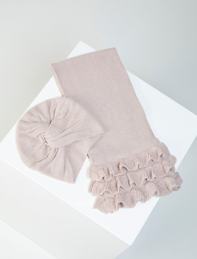 Shop Bcbgmaxazria Knotted Turban & Ruffle Scarf Set In Bare Pink