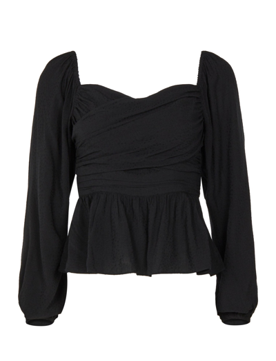 Shop Bcbgmaxazria Off-the-shoulder Puff Sleeve Peplum Top In Black