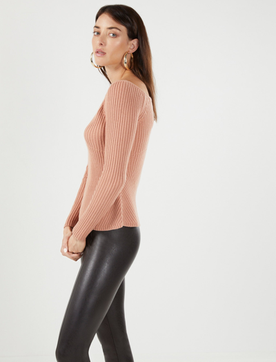 Shop Bcbgmaxazria Off-the-shoulder Wool Blend Ribbed Sweater In Blush