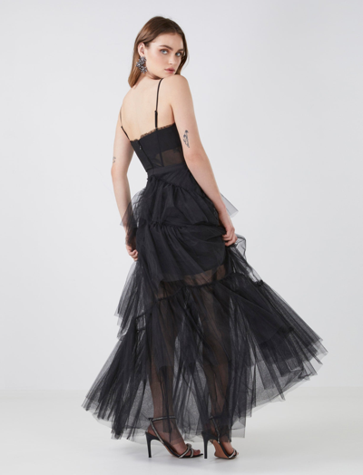 Shop Bcbgmaxazria Oly Tiered Ruffle Tulle Evening Gown In Black