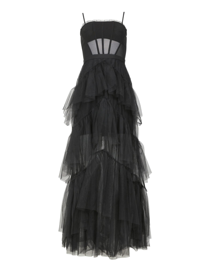 Shop Bcbgmaxazria Oly Tiered Ruffle Tulle Evening Gown In Black