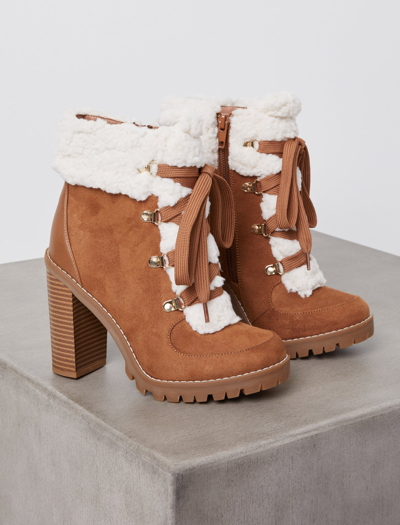 Shop Bcbgeneration Palli Faux Shearling Lace-up Bootie In Camel