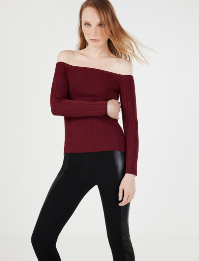 Shop Bcbgmaxazria Ribbed Off-the-shoulder Top In Wine