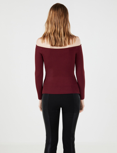 Shop Bcbgmaxazria Ribbed Off-the-shoulder Top In Wine