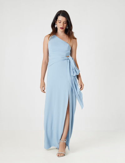Shop Bcbgmaxazria Rosen One Shoulder Evening Dress In Dusty Blue