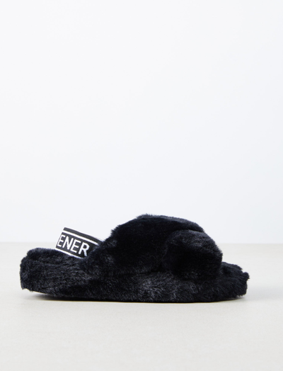 Shop Bcbgeneration Soffi Slingback Logo Slipper In Black Faux Fur