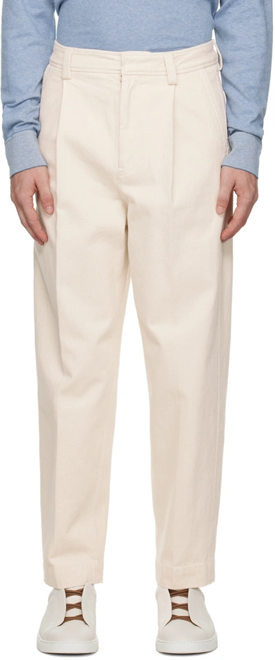 Shop Zegna Off-white Bull Denim Trousers In Nat Off