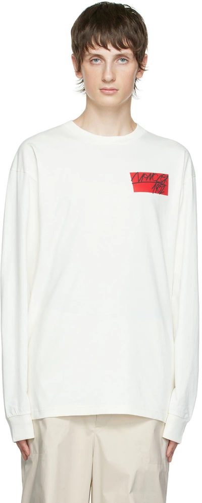Shop Moncler Genius 2 Moncler 1952 Off-white Printed Long Sleeve T-shirt In 034 White