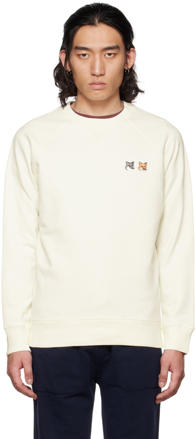 Shop Maison Kitsuné Off-white Fox Head Sweatshirt In P700 Ecru