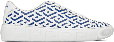Shop Versace White & Blue Greca Sneakers In 2w87p Bianco+royal B