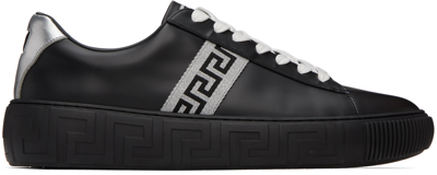 Shop Versace Black Greca Sneakers In 2b900 Nero+silver
