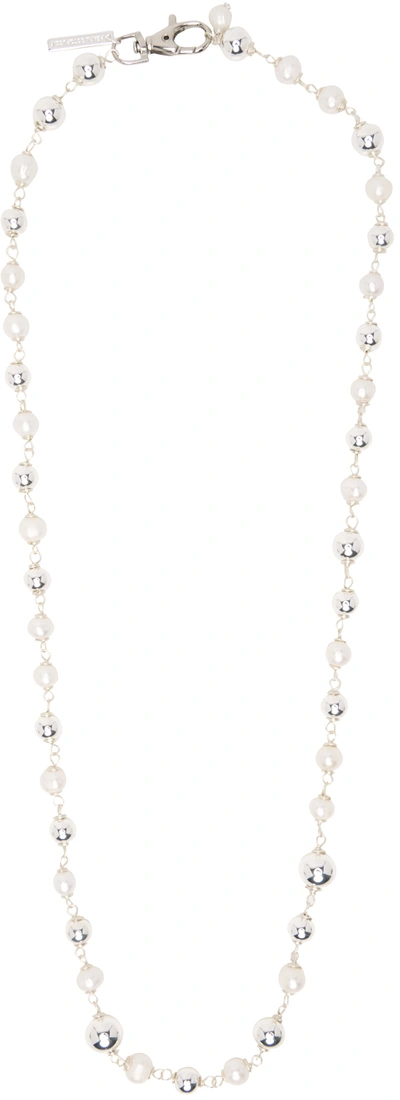 Shop Pearl Octopuss.y Silver & White Sphere Necklace In Pearl/silver