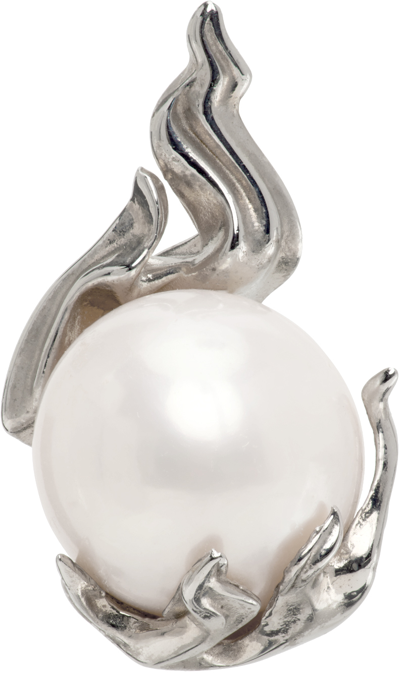 Shop Alan Crocetti Ssense Exclusive Silver Pearl In Heat Single Earring In Rhodium Vermeil