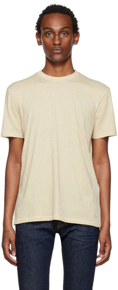 Shop Tom Ford Beige Embroidered T-shirt In N03 Rope