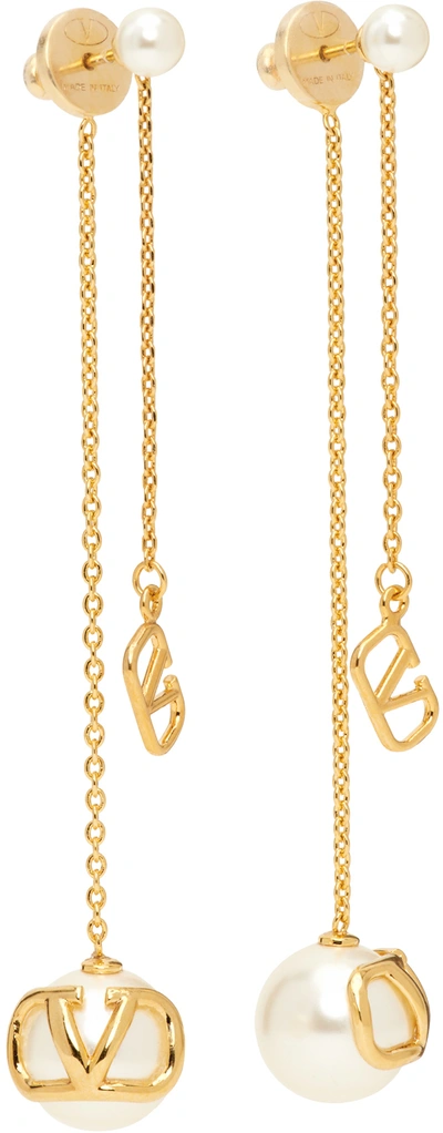 Shop Valentino Gold Pearl Earrings In 0o3 Oro 18/cream