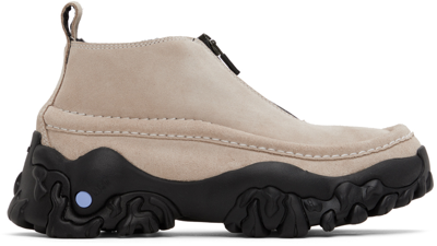 Mcq By Alexander Mcqueen Beige & Black Crimp Moccasin Boots In 8005 Limestone