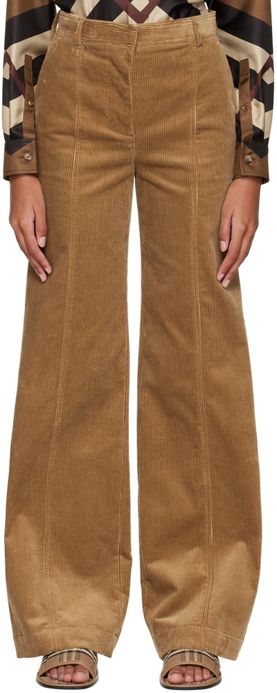 Shop Burberry Brown Wide-leg Trousers In Camel