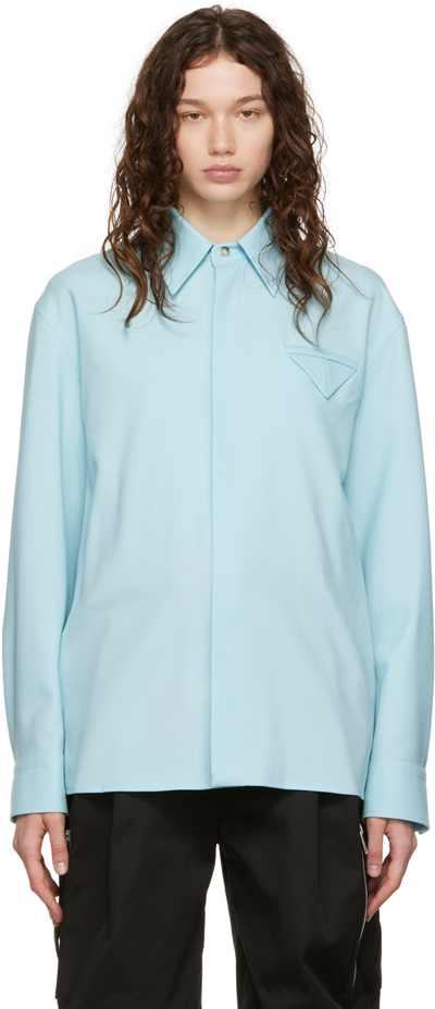 Shop Bottega Veneta Blue Spread Collar Shirt In 8955 Pale Blue