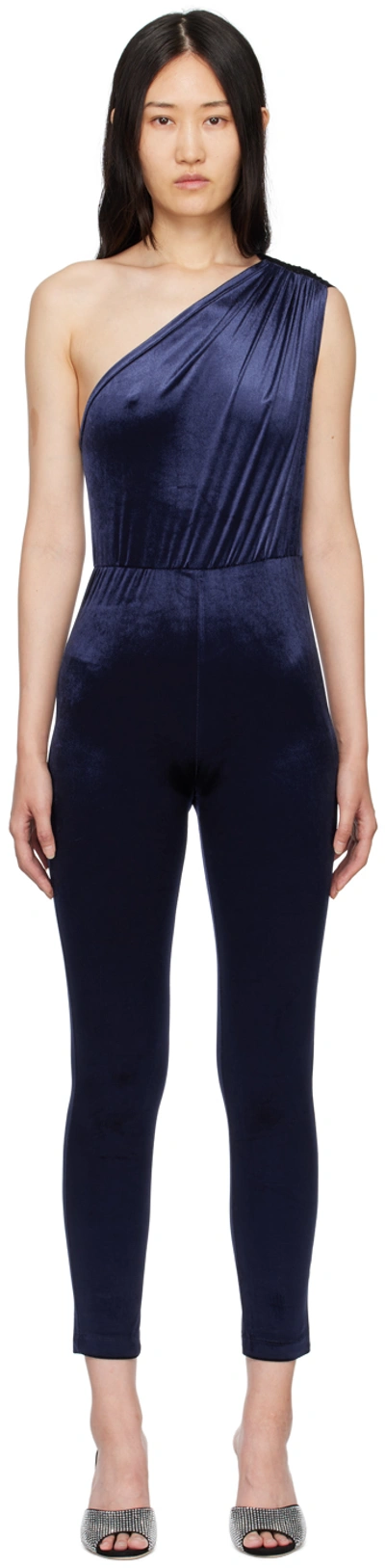 Atlein Navy One Shoulder Jumpsuit In C0825 Midnight Blue