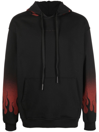 Shop Vision Of Super Negative Red Flames Hoodie In Black