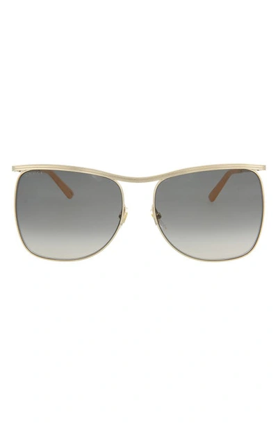 Shop Gucci 63mm Browline Novelty Sunglasses In Gold Gold Grey