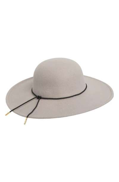 Nine West Faux Suede Vegan Leather Braided Tie Floppy Hat In Grey