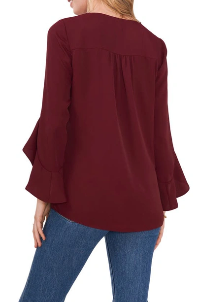 Vince Camuto Flutter Sleeve Crossover Georgette Tunic Top In Crisp Merlot