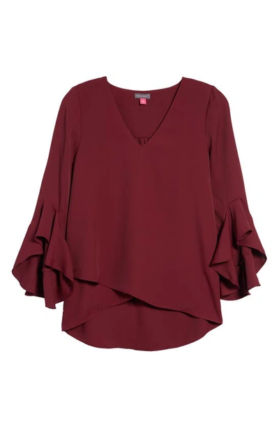 Shop Vince Camuto Flutter Sleeve Tunic In Crisp Merlot