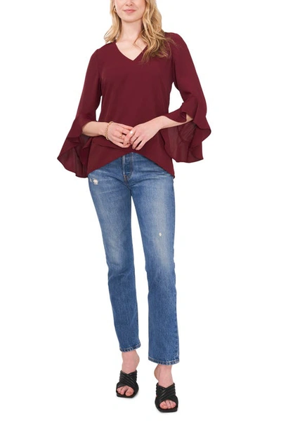 Vince Camuto Flutter Sleeve Crossover Georgette Tunic Top In Crisp Merlot