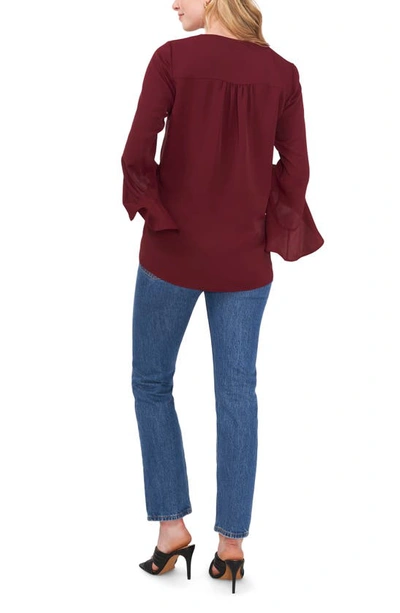 Vince Camuto Flutter Sleeve Crossover Georgette Tunic Top In Crisp Merlot