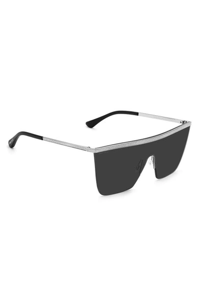 Shop Jimmy Choo Leah 99mm Shield Sunglasses In Silver Black / Grey