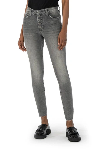 Shop Kut From The Kloth Mia Fab Ab Exposed Button High Waist Raw Hem Skinny Jeans In Urbane
