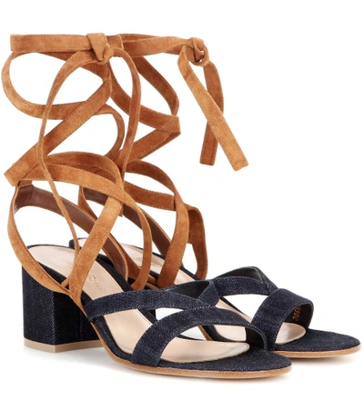 Gianvito Rossi Janis Low Denim And Suede Sandals In Blue