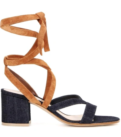 Shop Gianvito Rossi Janis Low Denim And Suede Sandals In Blue