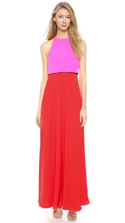 Jill Jill Stuart Two-tone Pop Over 2-ply Crepe Gown In Rose/cherry
