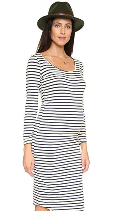 Shop Monrow Maternity Stripe Long Sleeve Dress In Natural