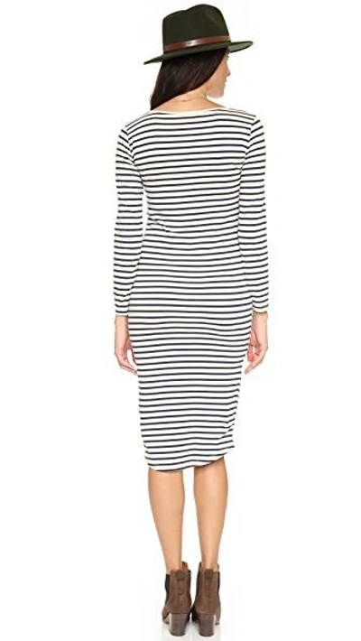 Shop Monrow Maternity Stripe Long Sleeve Dress In Natural