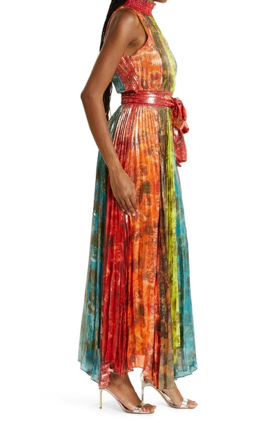 Shop Alice And Olivia Mertie Metallic Stripe Floral Maxi Dress In Multi
