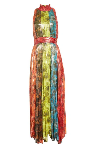 Shop Alice And Olivia Mertie Metallic Stripe Floral Maxi Dress In Multi