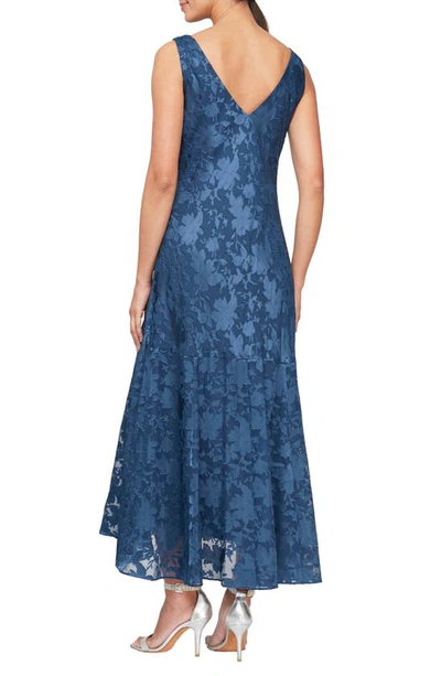 Shop Alex Evenings Floral Burnout Fil Coupé Dress With Shawl In Wedgewood