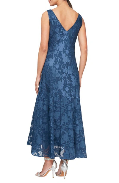 Alex Evenings Floral Burnout Fil Coupé Dress With Shawl In Wedgewood