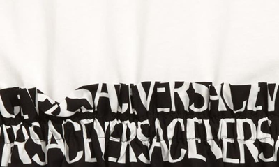 Shop Versace Kids' Allover Logo Print Mixed Media Cotton Dress In Bianco Nero